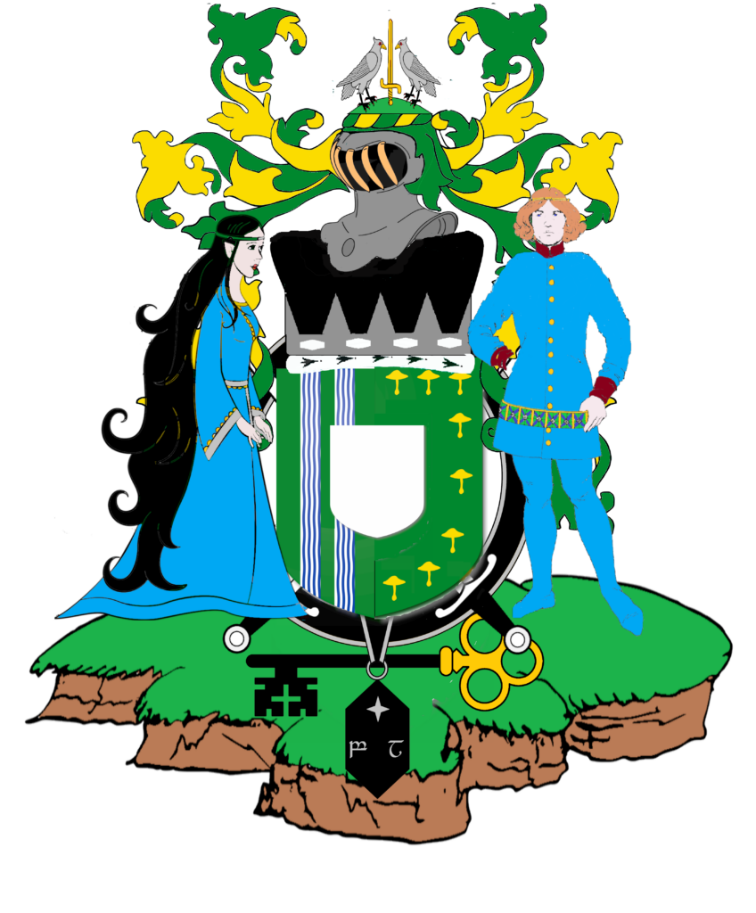Full achievement of arms of the Duke of Minhiriath, Lord Great Steward and Lord Great Chamberlain